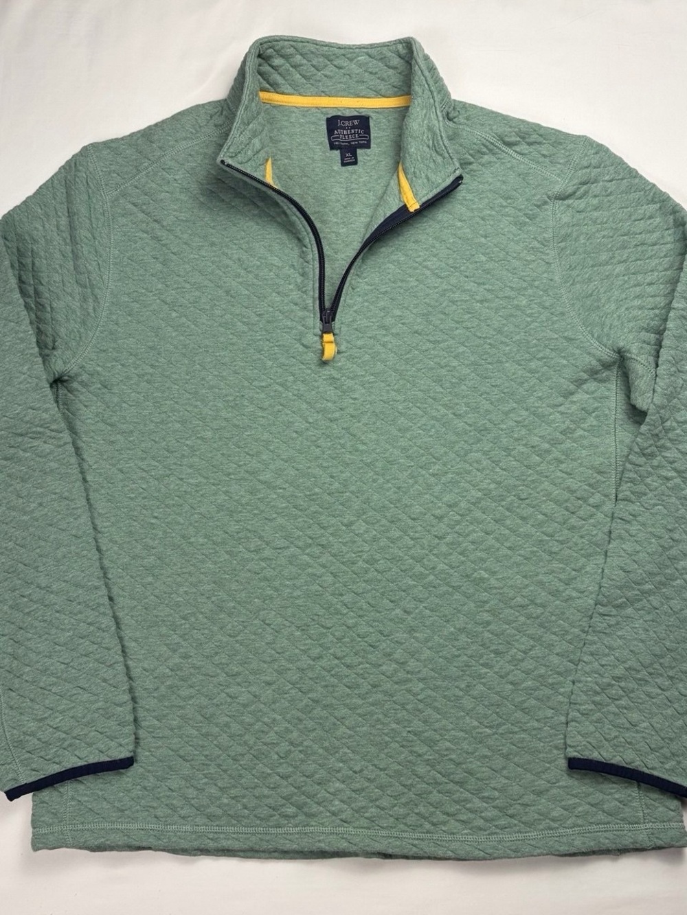 J. Crew Quilted Half-Zip Pullover with Yellow Trim - Seafoam Green